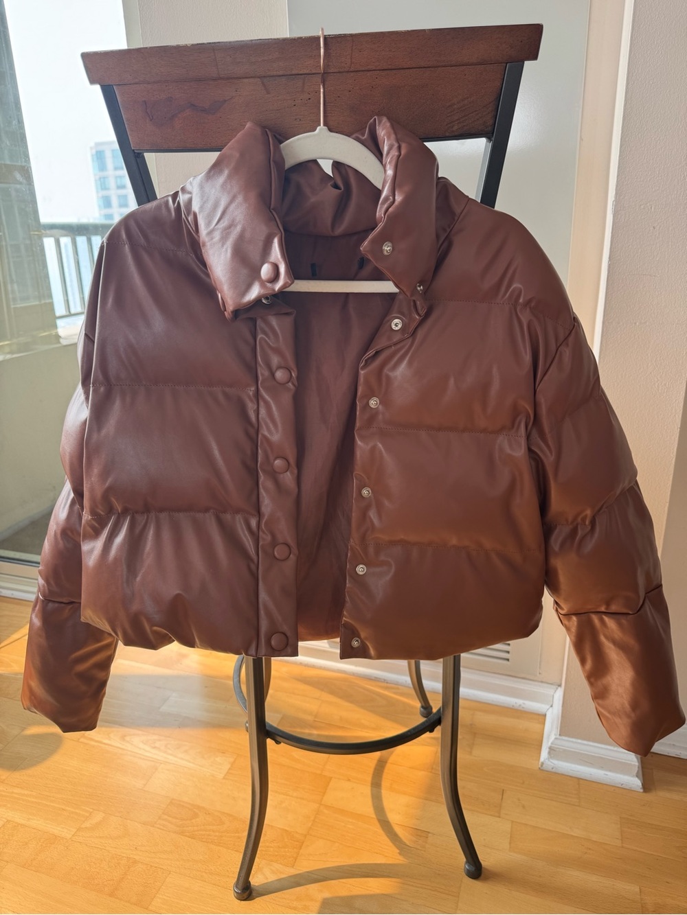 Brown Faux-Leather Puffer Jacket - Women